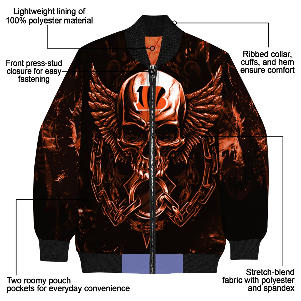 cincinnati bengals skull bite orange black bomber jacket new arrival cincinnati bengals skull bite orange black bomber jacket new arrival