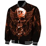 cincinnati bengals skull bite orange black varsity jacket best selling