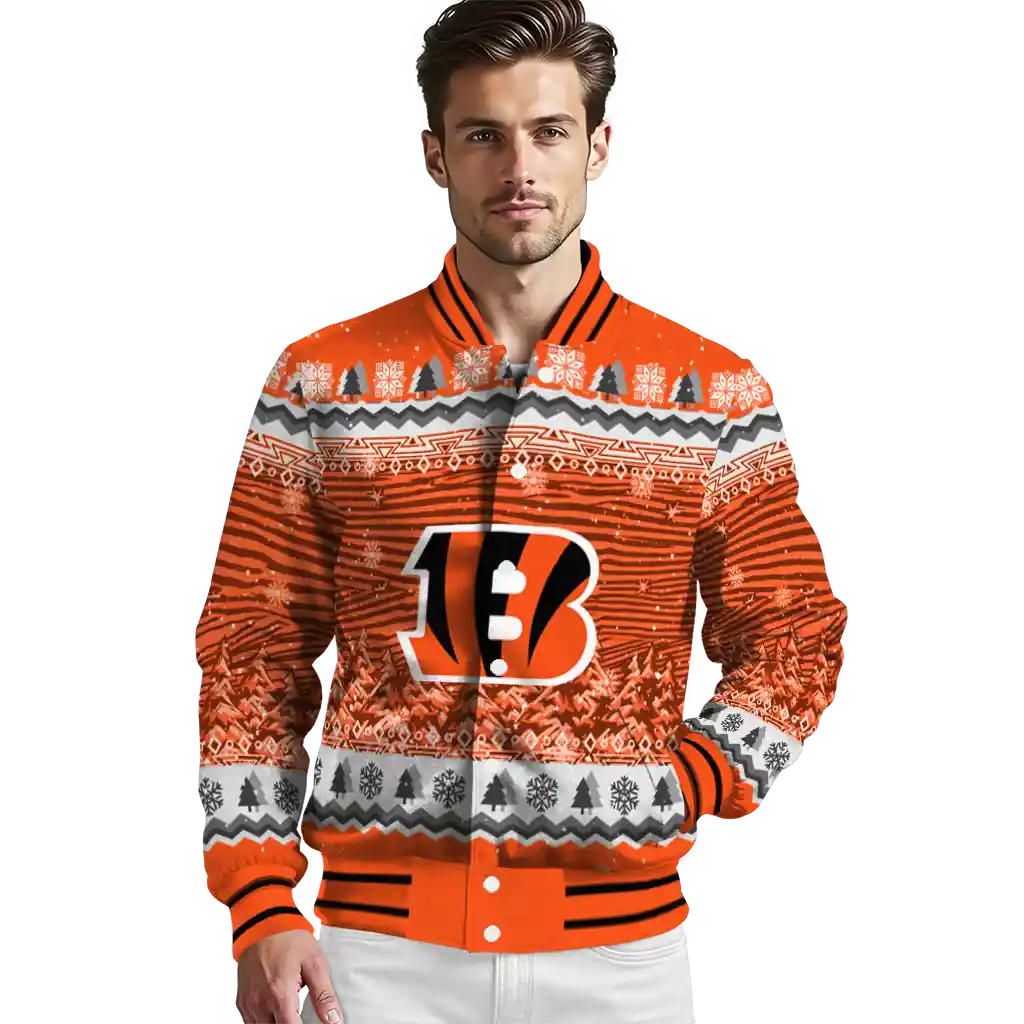 cincinnati bengals snowy pines orange varsity jacket high quality cincinnati bengals snowy pines orange varsity jacket high quality