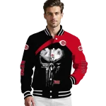 cincinnati reds edgy mask red black varsity jacket best selling