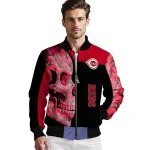 cincinnati reds fire skull red black bomber jacket best selling