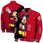 cincinnati reds mickey mouse red varsity jacket best selling