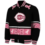 cincinnati reds pink ribbon black pink varsity jacket best selling
