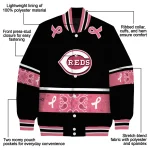 cincinnati reds pink ribbon black pink varsity jacket best selling