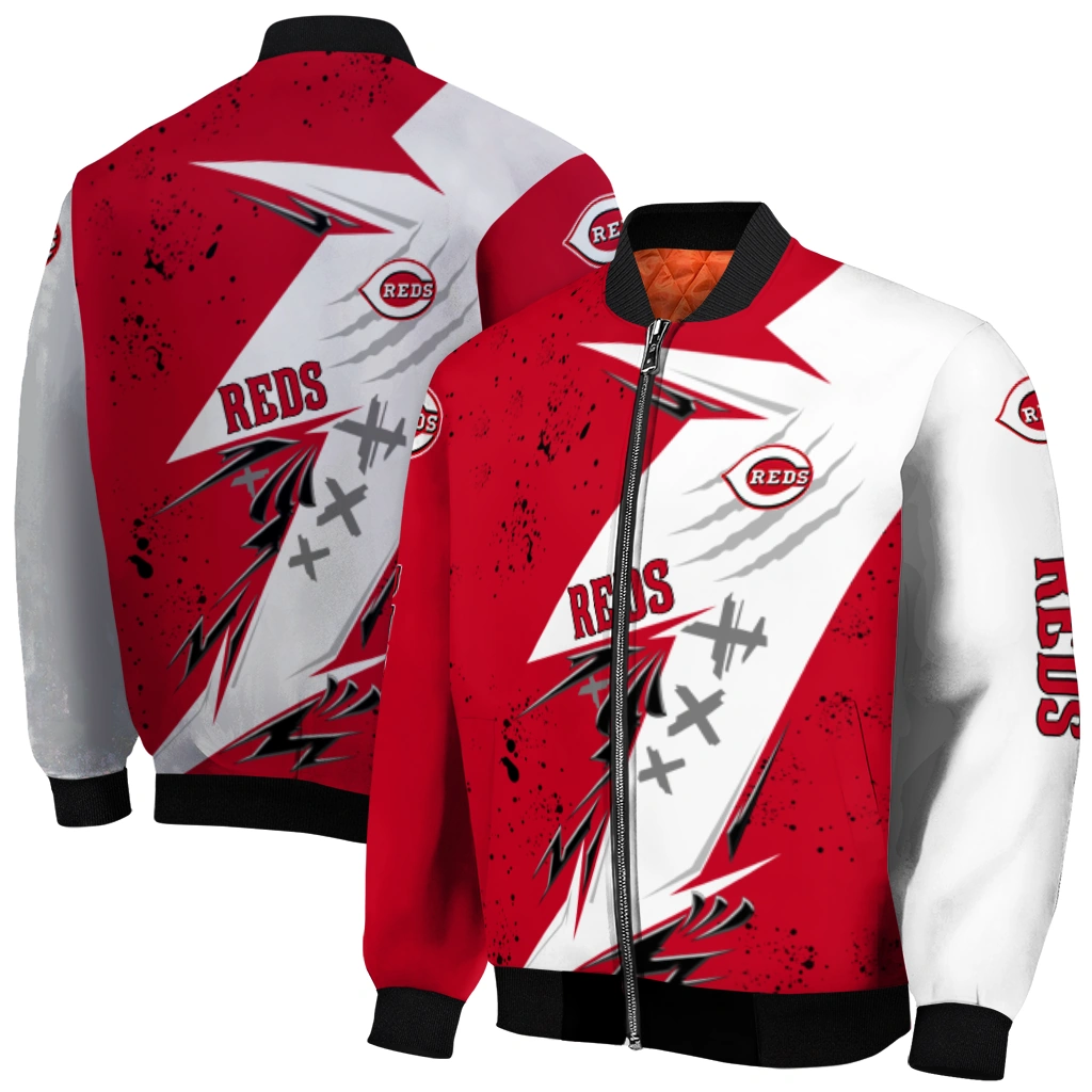 cincinnati reds ripped bolt red white bomber jacket best selling cincinnati reds ripped bolt red white bomber jacket best selling