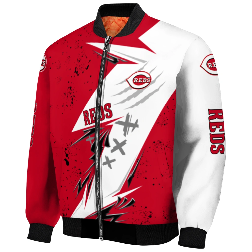 cincinnati reds ripped bolt red white bomber jacket fashion forward cincinnati reds ripped bolt red white bomber jacket fashion forward