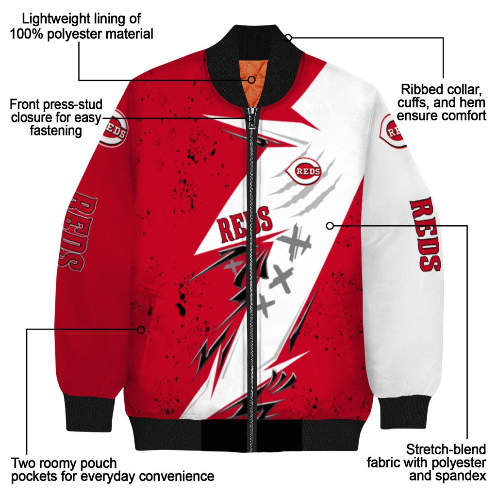 cincinnati reds ripped bolt red white bomber jacket new arrival cincinnati reds ripped bolt red white bomber jacket new arrival