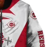 cincinnati reds ripped bolt red white bomber jacket best selling