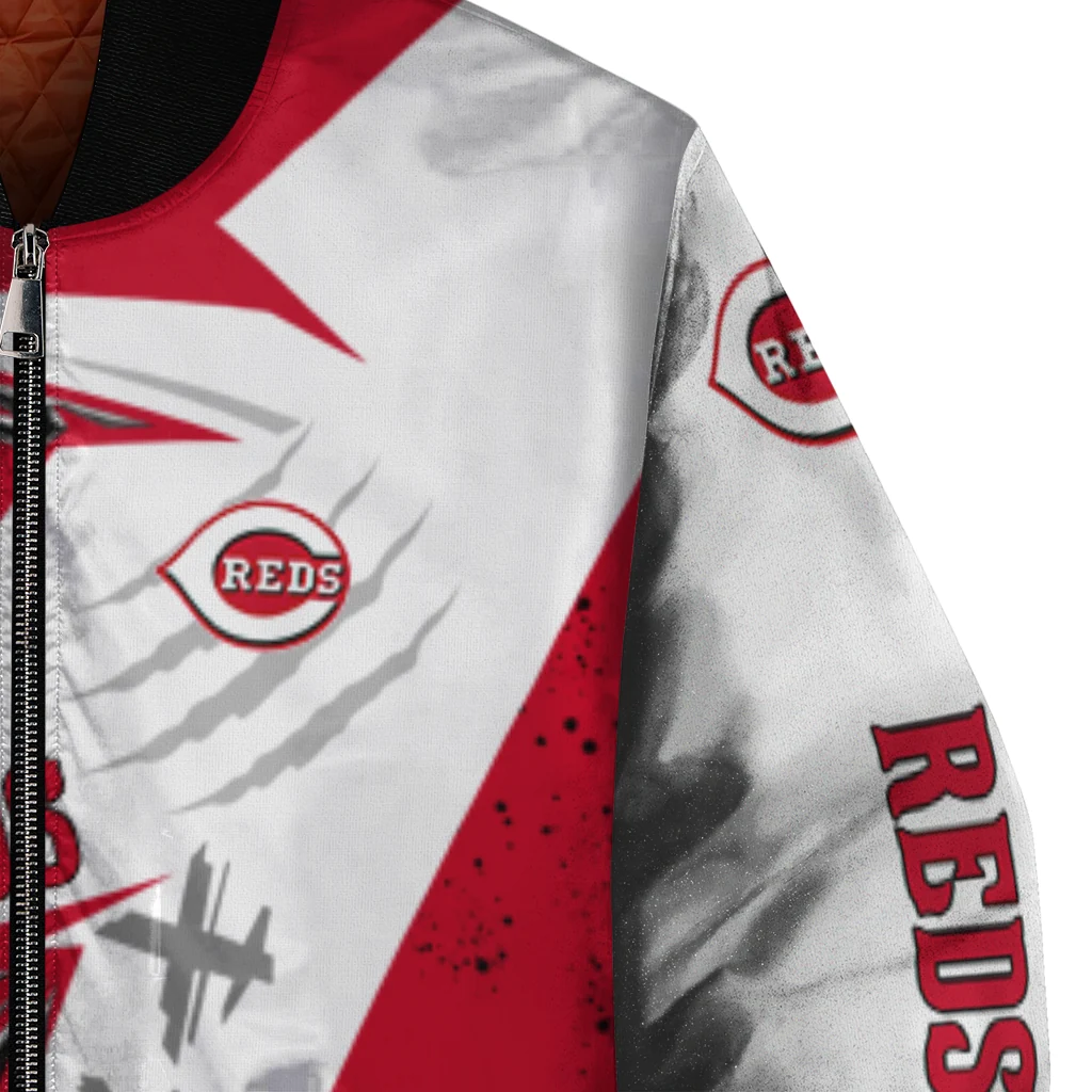 cincinnati reds ripped bolt red white bomber jacket premium grade cincinnati reds ripped bolt red white bomber jacket premium grade