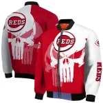 cincinnati reds skull outline red white bomber jacket best selling