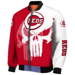 cincinnati reds skull outline red white bomber jacket best selling