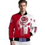 cincinnati reds skull outline red white bomber jacket best selling