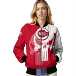 cincinnati reds skull outline red white bomber jacket best selling
