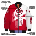 cincinnati reds skull outline red white bomber jacket best selling