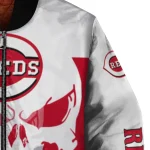 cincinnati reds skull outline red white bomber jacket best selling
