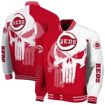 cincinnati reds skull outline red white varsity jacket best selling