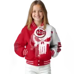 cincinnati reds skull outline red white varsity jacket best selling