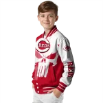 cincinnati reds skull outline red white varsity jacket best selling