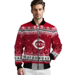 cincinnati reds snowy pines red bomber jacket best selling