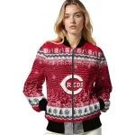 cincinnati reds snowy pines red bomber jacket best selling