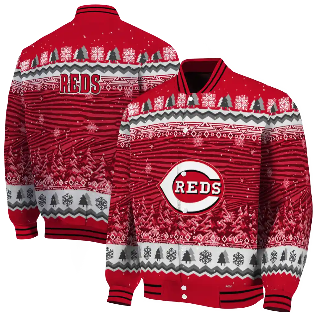 cincinnati reds snowy pines red varsity jacket fashion forward cincinnati reds snowy pines red varsity jacket fashion forward