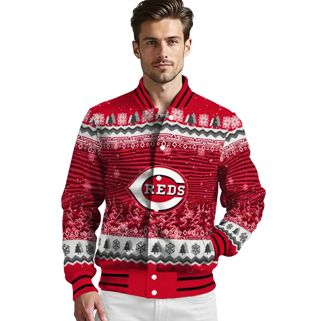 cincinnati reds snowy pines red varsity jacket high quality cincinnati reds snowy pines red varsity jacket high quality
