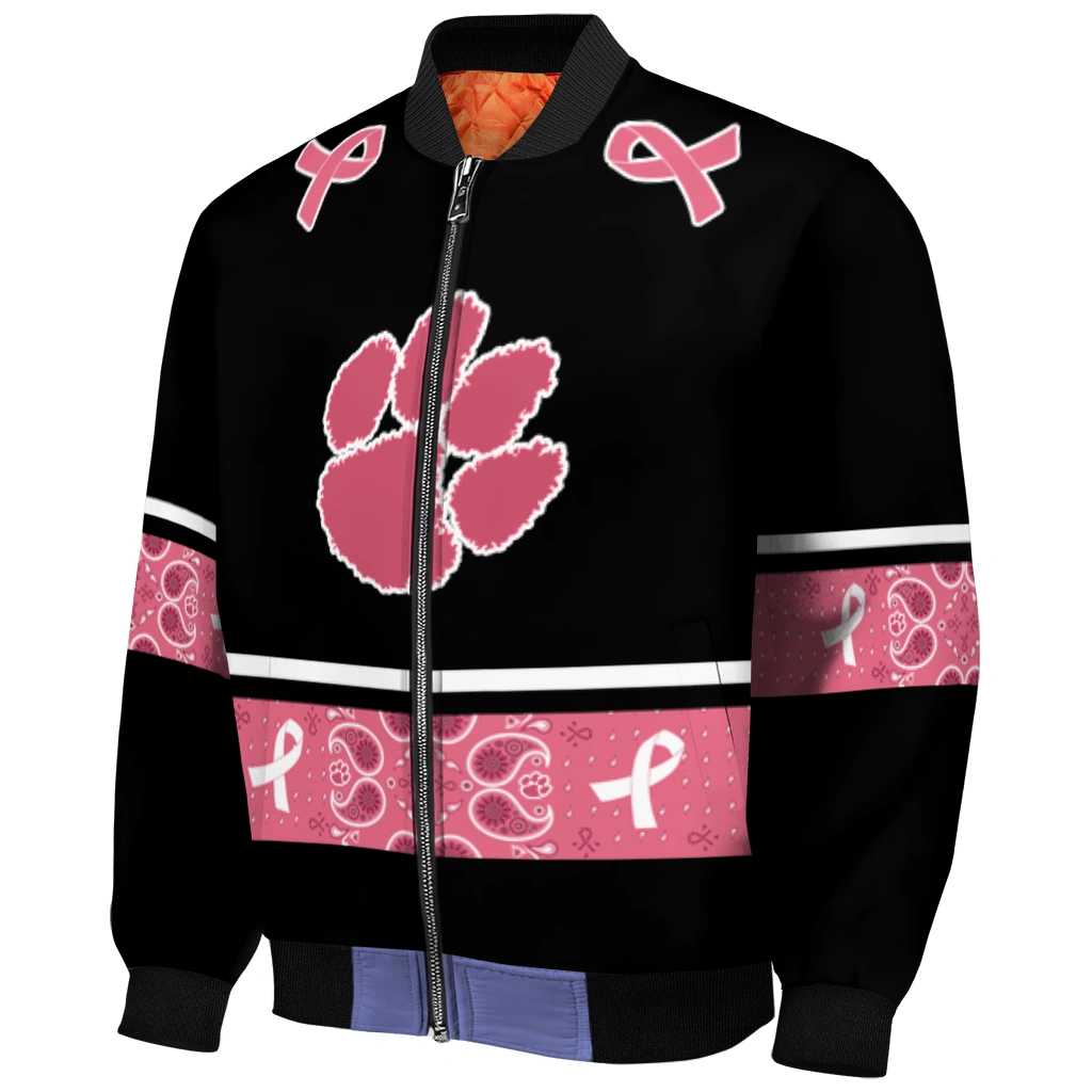 clemson tigers pink ribbon black pink bomber jacket fashion forward clemson tigers pink ribbon black pink bomber jacket fashion forward