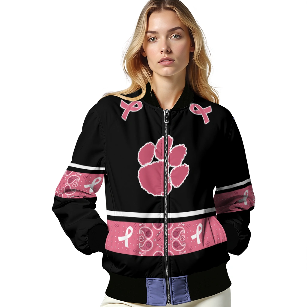 clemson tigers pink ribbon black pink bomber jacket latest model clemson tigers pink ribbon black pink bomber jacket latest model