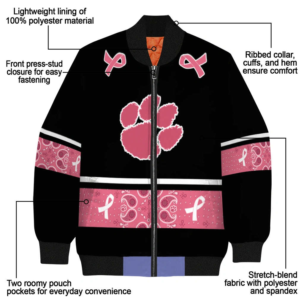 clemson tigers pink ribbon black pink bomber jacket new arrival clemson tigers pink ribbon black pink bomber jacket new arrival