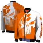 clemson tigers skull outline orange white bomber jacket best selling