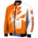 clemson tigers skull outline orange white bomber jacket best selling