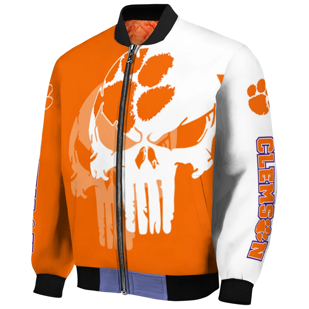 clemson tigers skull outline orange white bomber jacket fashion forward clemson tigers skull outline orange white bomber jacket fashion forward