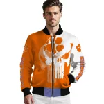 clemson tigers skull outline orange white bomber jacket best selling