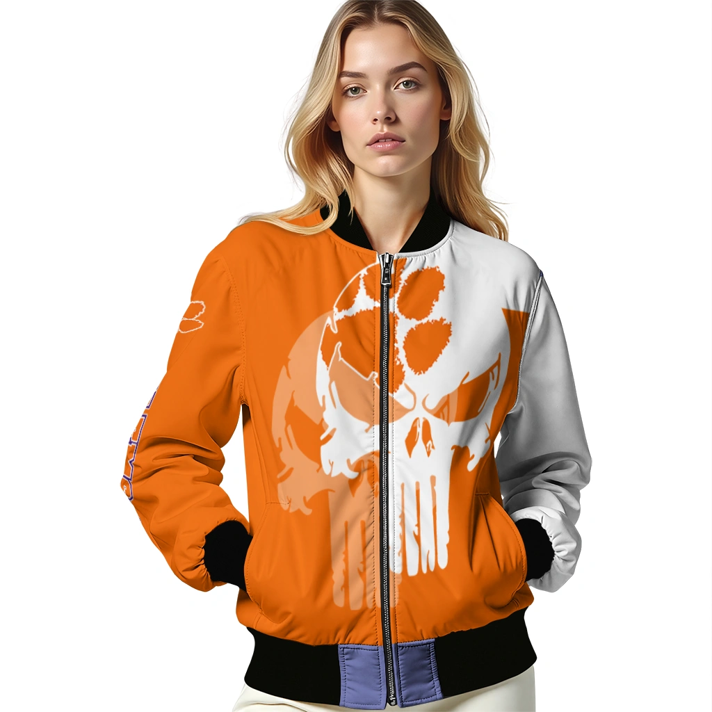 clemson tigers skull outline orange white bomber jacket latest model clemson tigers skull outline orange white bomber jacket latest model