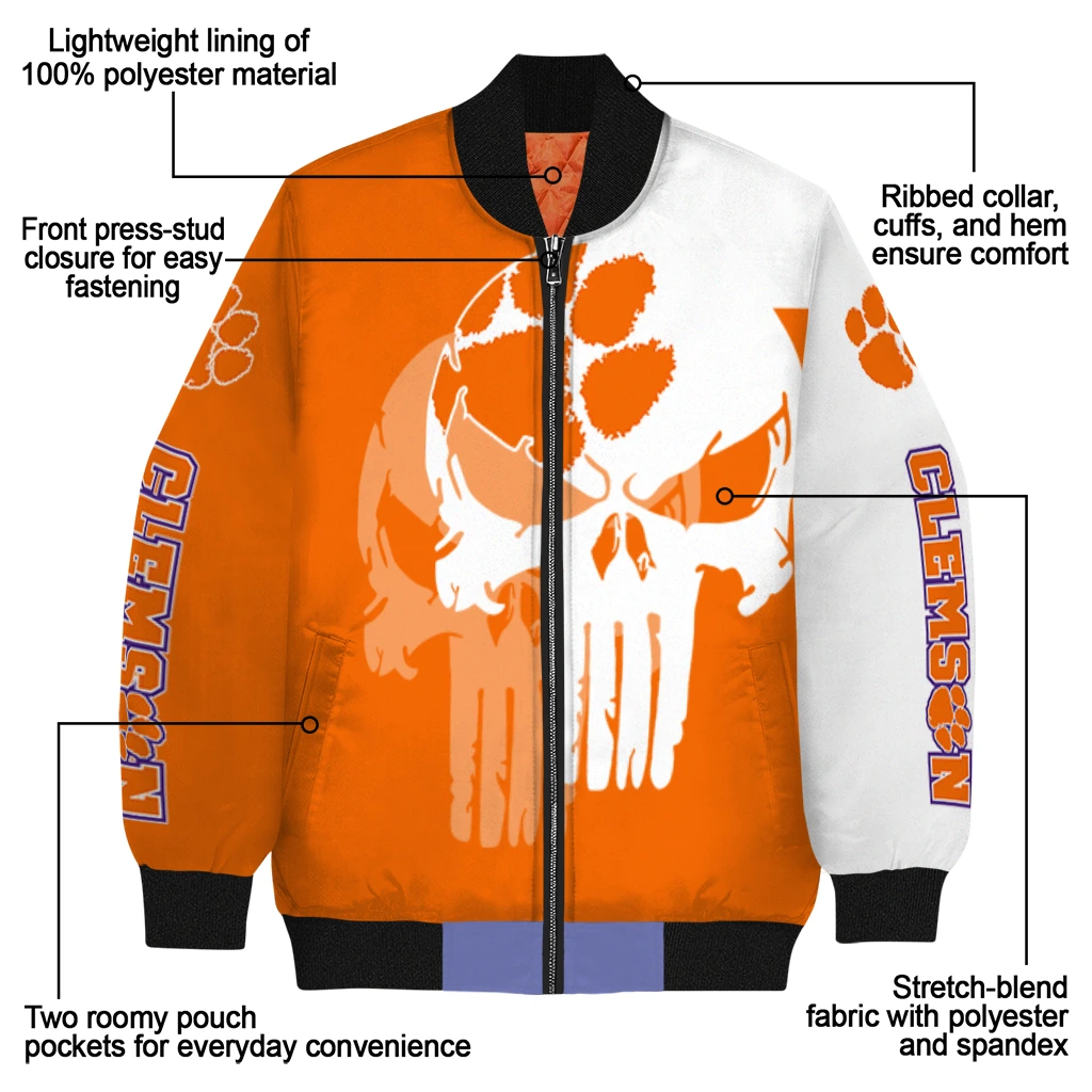 clemson tigers skull outline orange white bomber jacket new arrival clemson tigers skull outline orange white bomber jacket new arrival