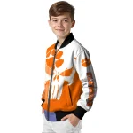 clemson tigers skull outline orange white bomber jacket best selling