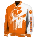clemson tigers skull outline orange white varsity jacket best selling