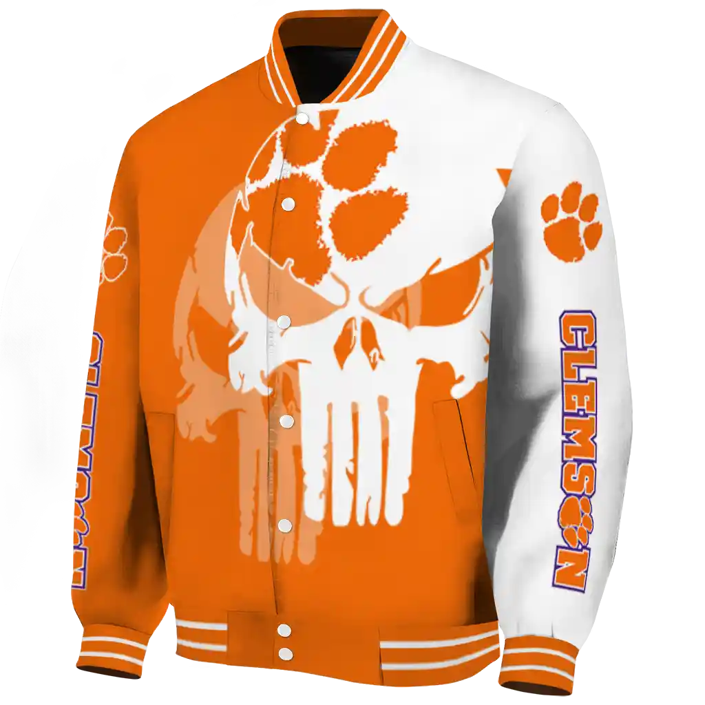 clemson tigers skull outline orange white varsity jacket best selling clemson tigers skull outline orange white varsity jacket best selling