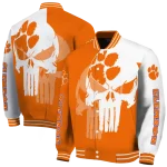 clemson tigers skull outline orange white varsity jacket best selling