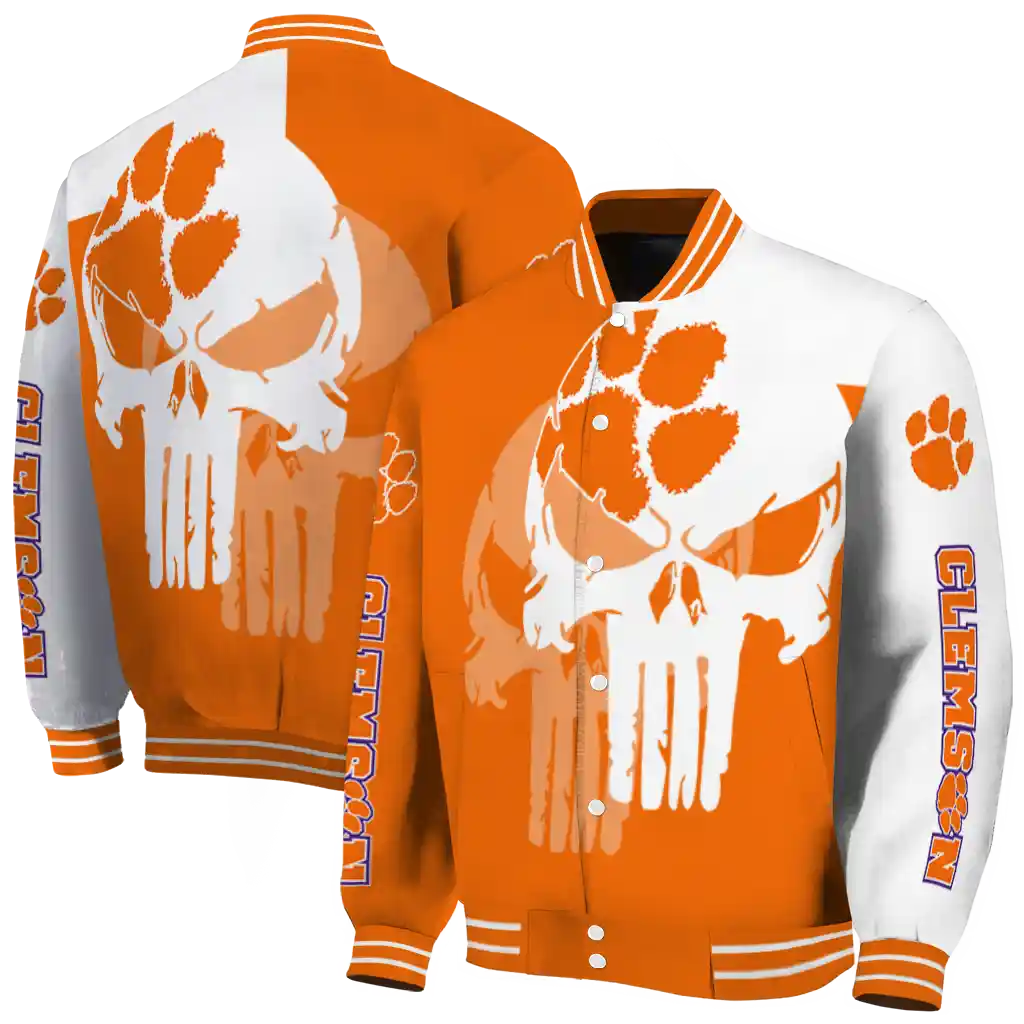 clemson tigers skull outline orange white varsity jacket fashion forward clemson tigers skull outline orange white varsity jacket fashion forward