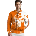 clemson tigers skull outline orange white varsity jacket best selling