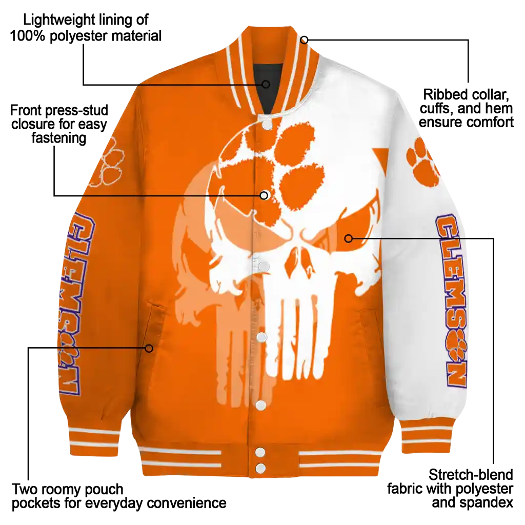 clemson tigers skull outline orange white varsity jacket new arrival clemson tigers skull outline orange white varsity jacket new arrival