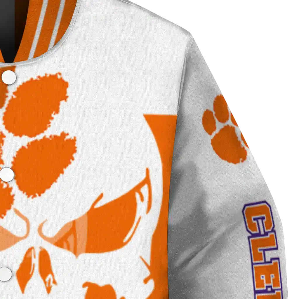 clemson tigers skull outline orange white varsity jacket premium grade clemson tigers skull outline orange white varsity jacket premium grade