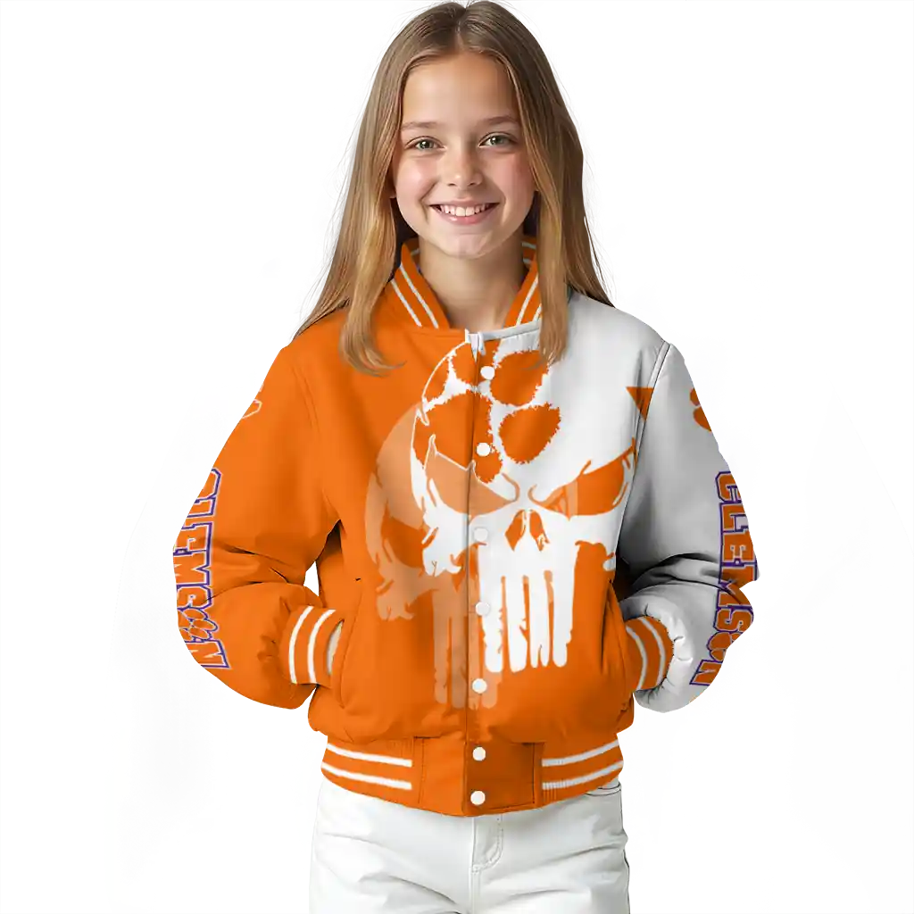 clemson tigers skull outline orange white varsity jacket top rated clemson tigers skull outline orange white varsity jacket top rated