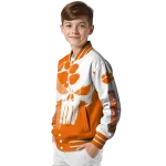 clemson tigers skull outline orange white varsity jacket best selling