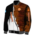 clemson tigers torn texture print orange black varsity jacket best selling