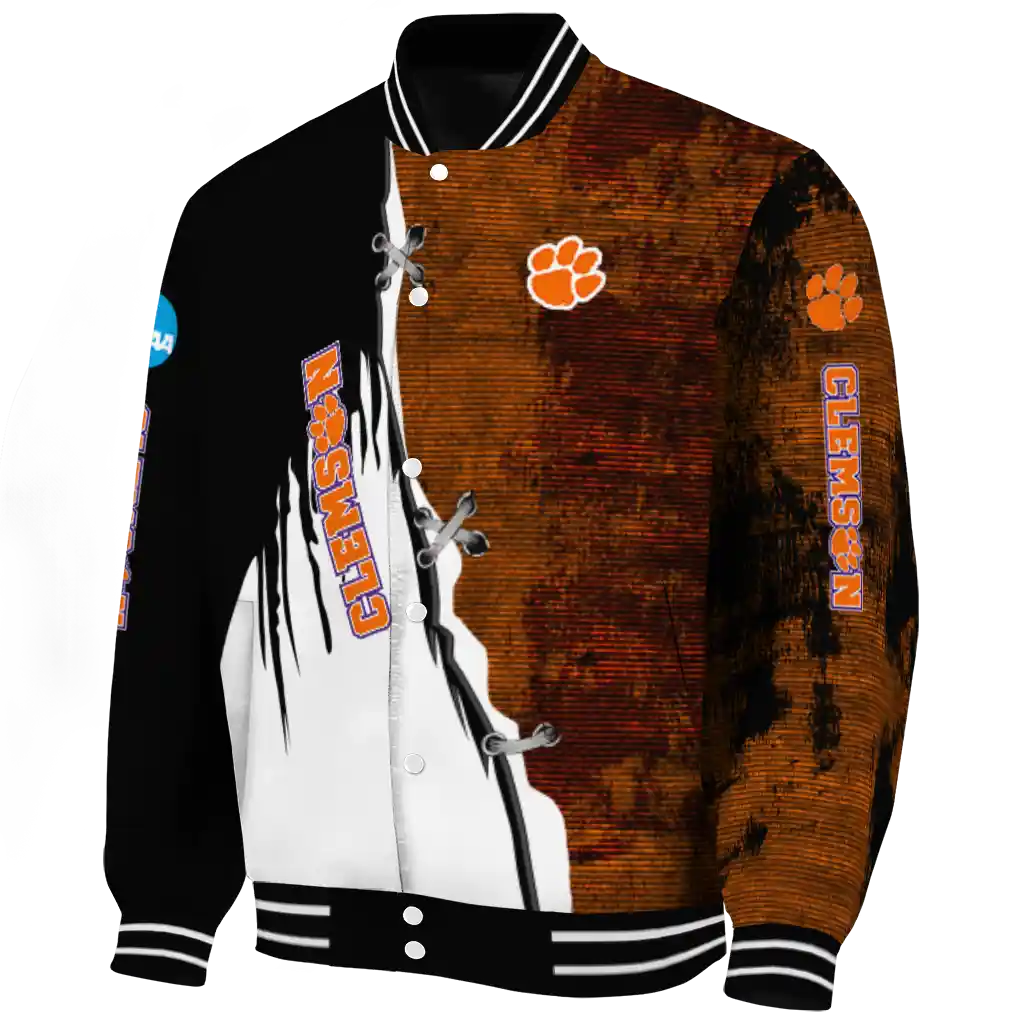 clemson tigers torn texture print orange black varsity jacket best selling clemson tigers torn texture print orange black varsity jacket best selling