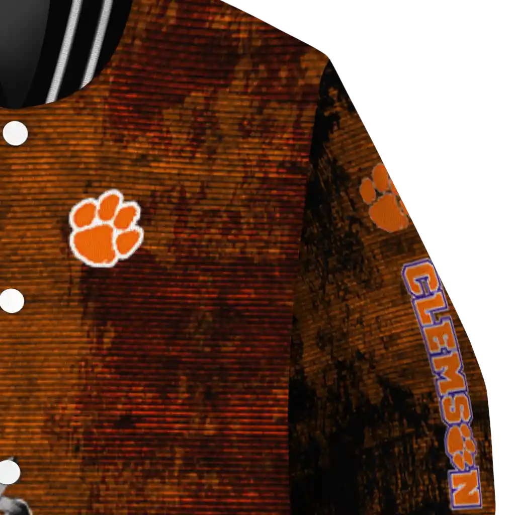 clemson tigers torn texture print orange black varsity jacket premium grade clemson tigers torn texture print orange black varsity jacket premium grade