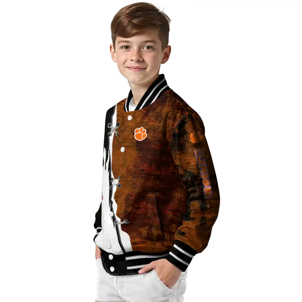 clemson tigers torn texture print orange black varsity jacket trendy clemson tigers torn texture print orange black varsity jacket trendy