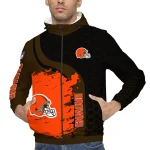 cleveland browns hexagon paint brown black windbreaker jacket best selling